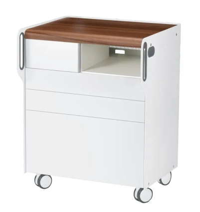 Szafka podologiczna RUCK ROOM move M z przegrodą na frezarkę po prawej stronie, 3 szuflady, CPL orzech