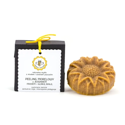 MIODOWA MYDLARNIA Mydło naturalne z jedwabiem, miodem i glinką białą PEELING MORELOWY, 85g