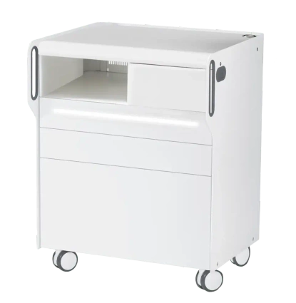 Szafka podologiczna RUCK ROOM move M LED, 3 szuflady, CPL biały, wnęka lewa, otwór na lampę po prawej stronie