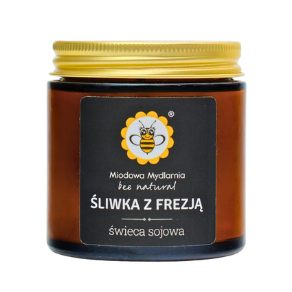 MIODOWA MYDLARNIA Świeca z wosku sojowego ŚLIWKA Z FREZJĄ, 120 ml