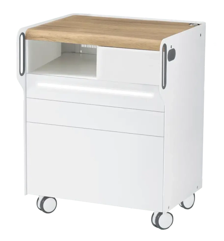 Szafka podologiczna RUCK ROOM move M LED, 3 szuflady, CPL dąb, wnęka lewa, otwór na lampę po prawej stronie