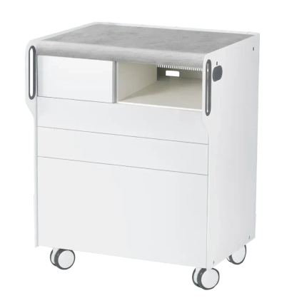 Szafka podologiczna RUCK ROOM move M z przegrodą na frezarkę po prawej stronie, 3 szuflady, CPL szary