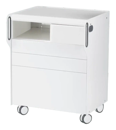 Szafka podologiczna RUCK ROOM move M z przegrodą na frezarkę po lewej stronie, 3 szuflady, CPL biały