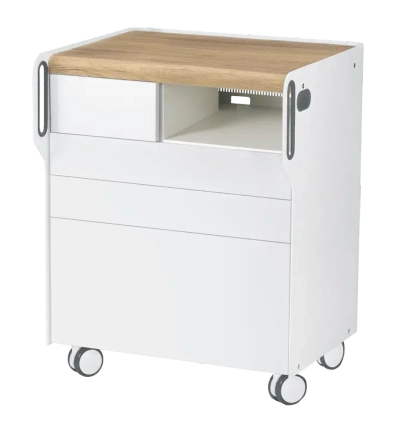 Szafka podologiczna RUCK ROOM move M z przegrodą na frezarkę po prawej stronie, 3 szuflady, CPL dąb