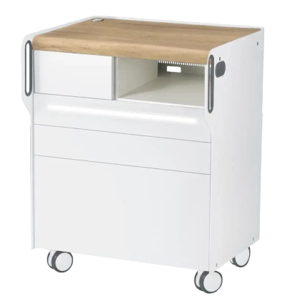 Szafka podologiczna RUCK ROOM move M LED, 3 szuflady, CPL dąb, wnęka prawa, otwór na lampę po lewej stronie