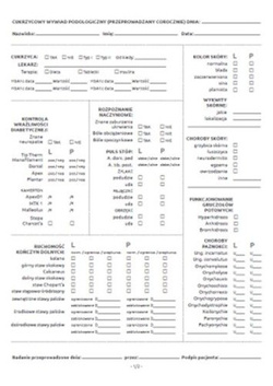 Karta pacjenta, klienta gabinetu podologicznego, cukrzycowy wywiad podologiczny, komplet 10szt.