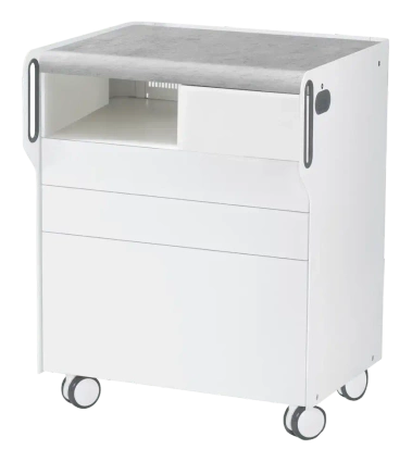 Szafka podologiczna RUCK ROOM move M z przegrodą na frezarkę po lewej stronie, 3 szuflady, CPL szary