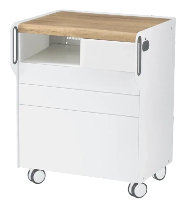 Szafka podologiczna RUCK ROOM move M z przegrodą na frezarkę po lewej stronie, 3 szuflady, CPL dąb