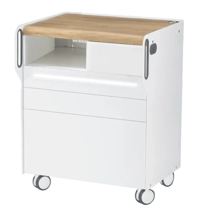 Szafka podologiczna RUCK ROOM move M LED, 3 szuflady, CPL dąb, wnęka lewa, otwór na lampę po prawej stronie