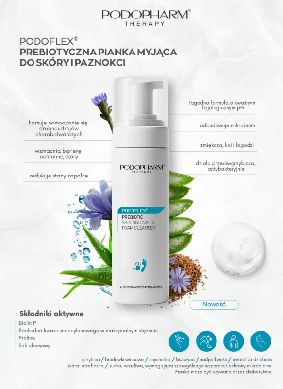 PODOFLEX® prebiotyczna pianka myjąca do skóry i paznokci, 150 ml