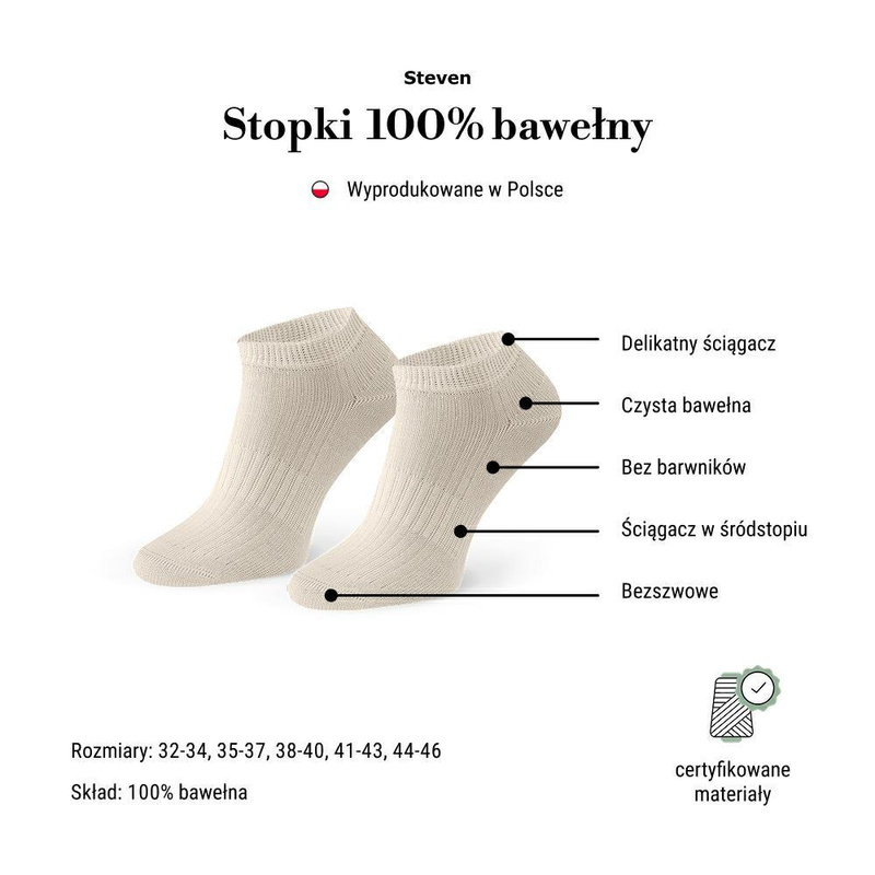 Steven stopki bezszwowe 100% bawełna naturalna OEKO-TEX