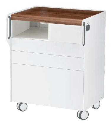 Szafka podologiczna RUCK ROOM move M z przegrodą na frezarkę po lewej stronie, 3 szuflady, CPL orzech