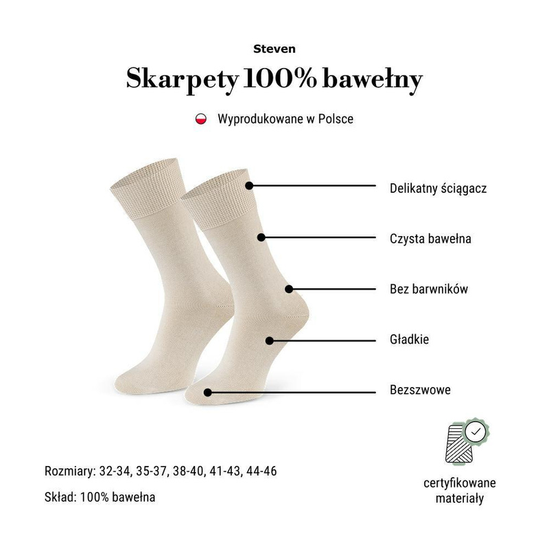 Steven skarpety bezszwowe 100% bawełna OEKO-TEX