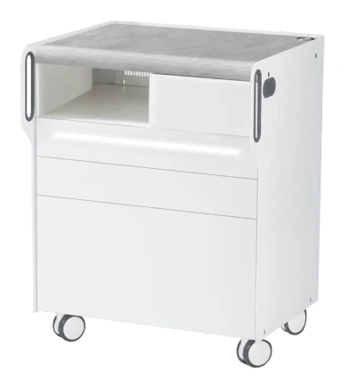 Szafka podologiczna RUCK ROOM move M LED, 3 szuflady, CPL Szary, wnęka lewa, otwór na lampę po prawej stronie