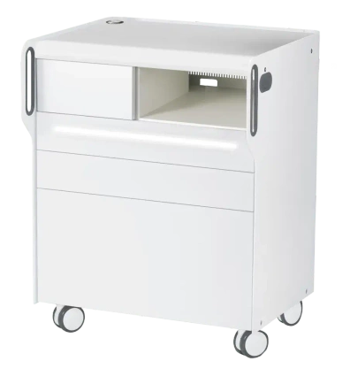 Szafka podologiczna RUCK ROOM move M LED, 3 szuflady, CPL biały, wnęka prawa, otwór na lampę po lewej stronie